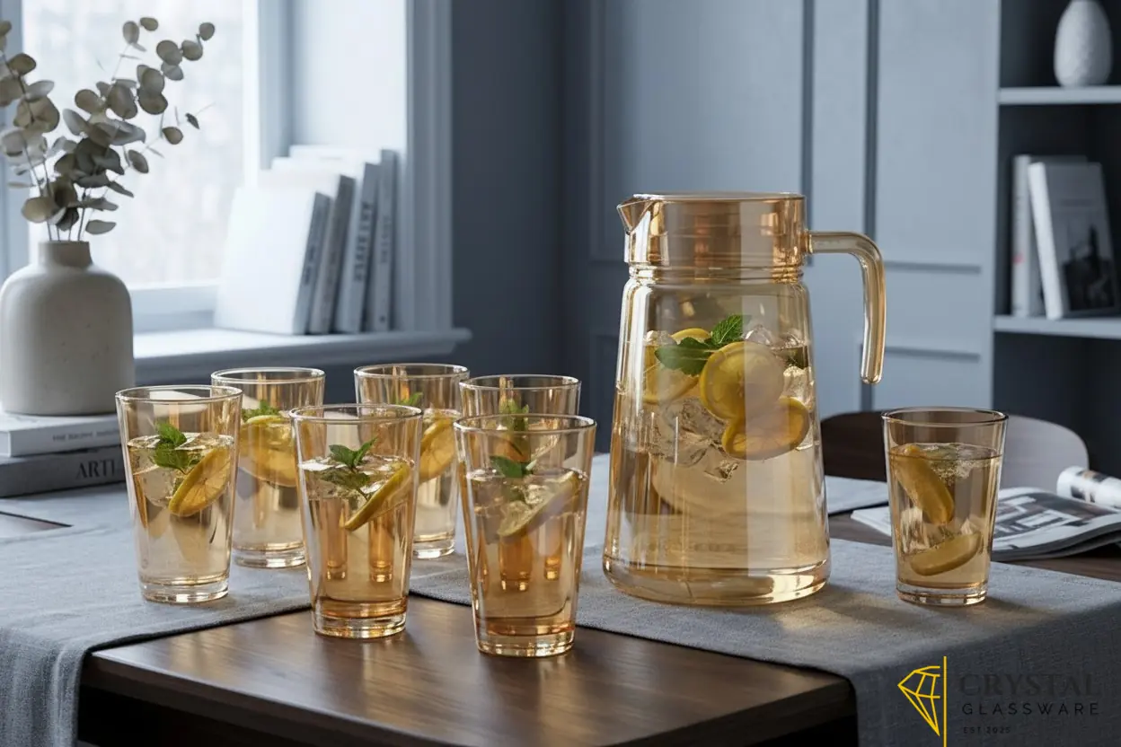Delisoga® Premium 7- Piece Colored Glass Water & Drink Serving Set 6 Glasses & 1 Jug
